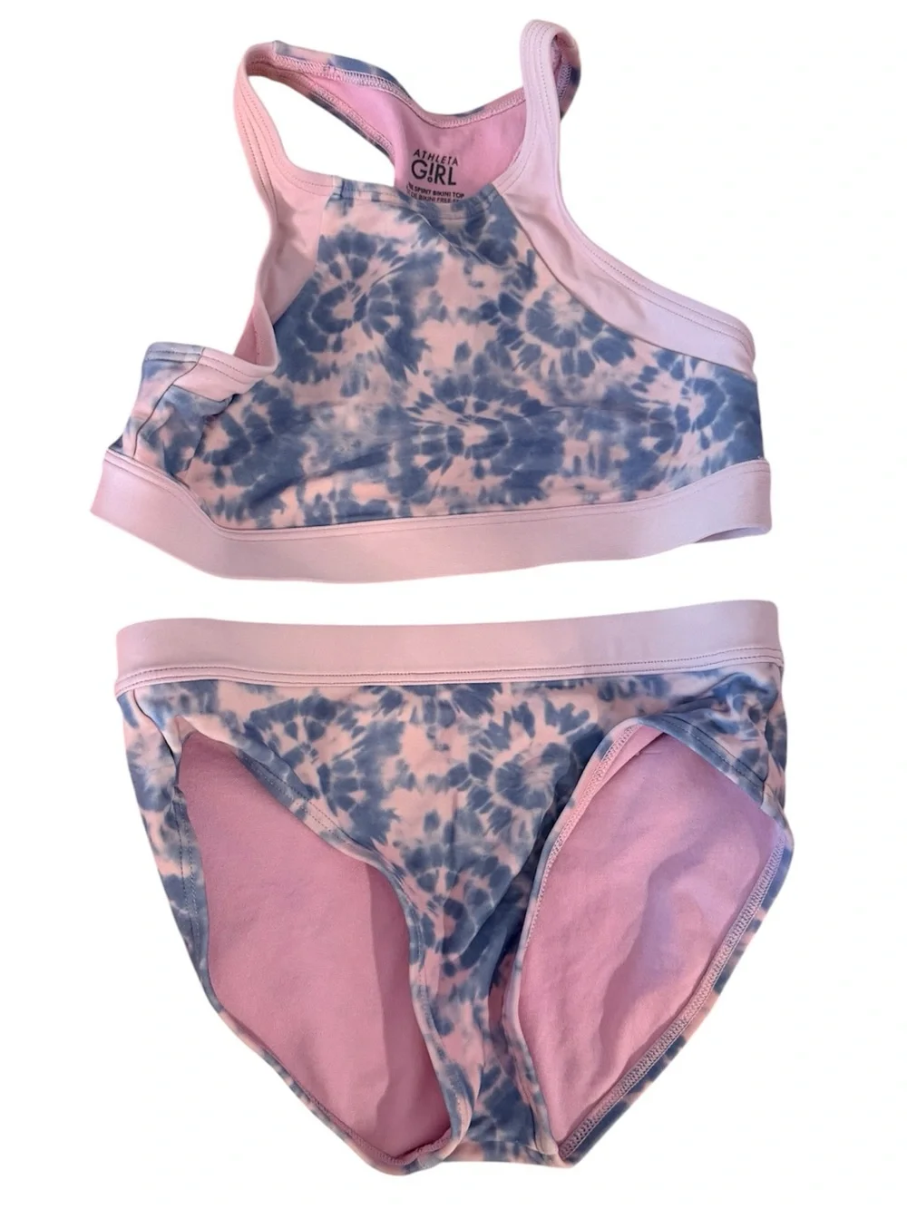 Athleta Girl Free Spirit Pink Blue Tie Dye Bikini, size Medium 8-10